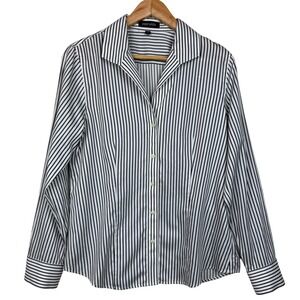 Paperwhite Striped Button Up Shirt Womens 8 Cotton Silk Blend Career Casual Chic